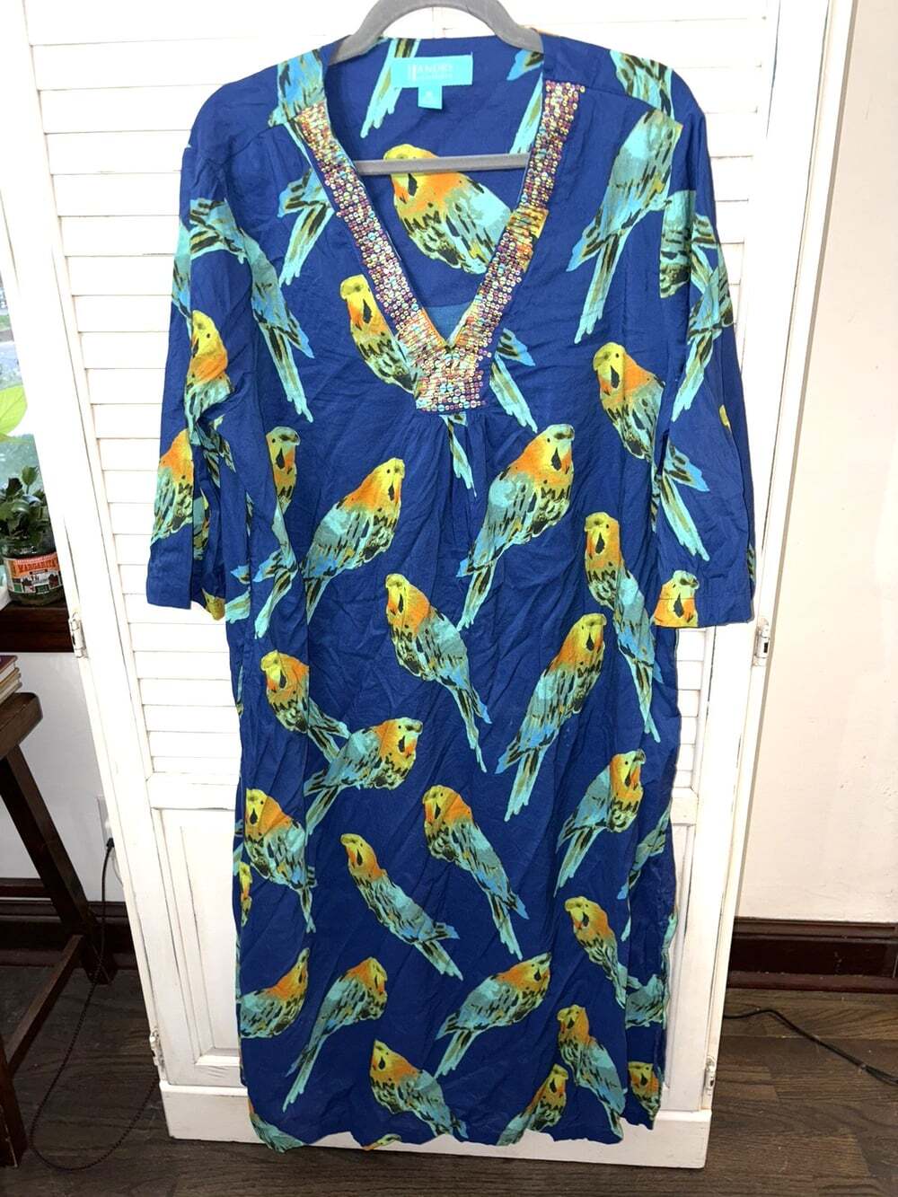 Kate Landry Casuals Caftan Maxi Dress Women's Parrots Navy Blue XL